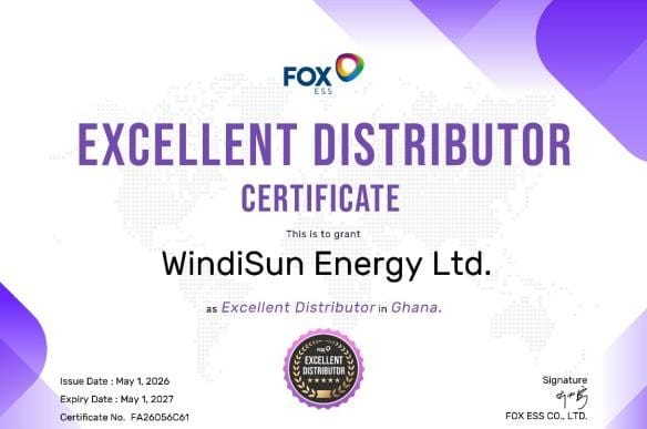 FOX ESS distributor certificate for WindiSun Energy