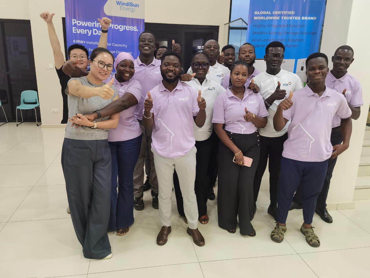 The WindiSun Energy and FOX ESS teams during the visit to Ghana